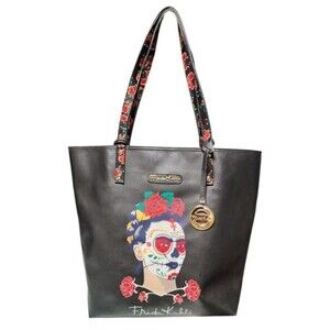 Frida Kahlo Black Tote Large Matching Coin Purse Charms 2 Sides Day of the Dead